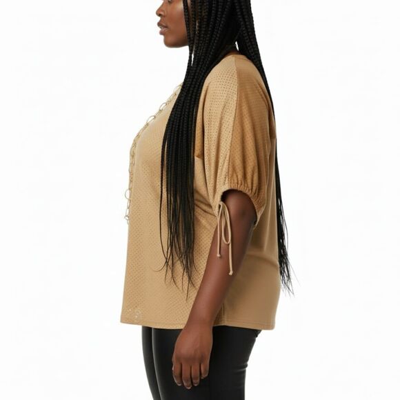 Zenergy by Chico's Tan Camel Faux Suede Tunic Top Batwing Perforated Plus Sz 2X - Picture 2 of 11